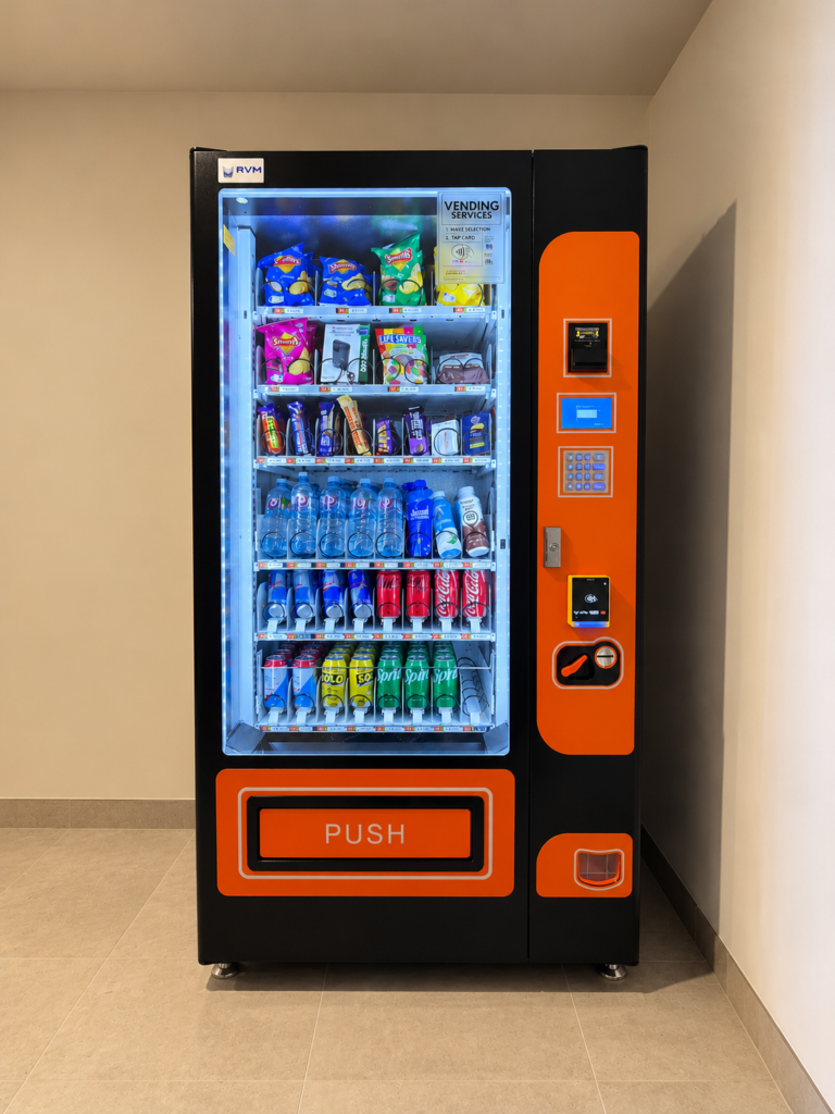 Vending machine offering drinks, snacks and travel essentials at Brady Hotels.