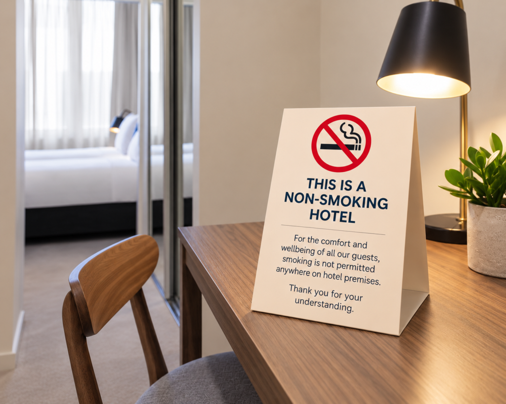 Non-Smoking Hotel Desk Sign