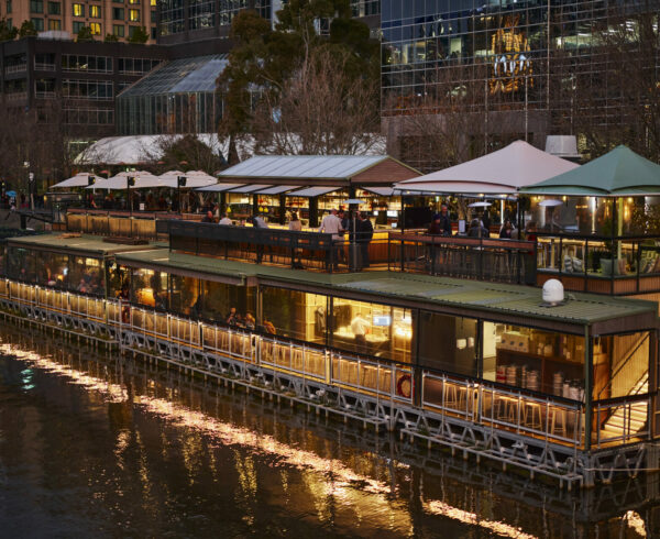 Yarra River dining promenade in Melbourne with restaurants and bars near Brady Hotels.