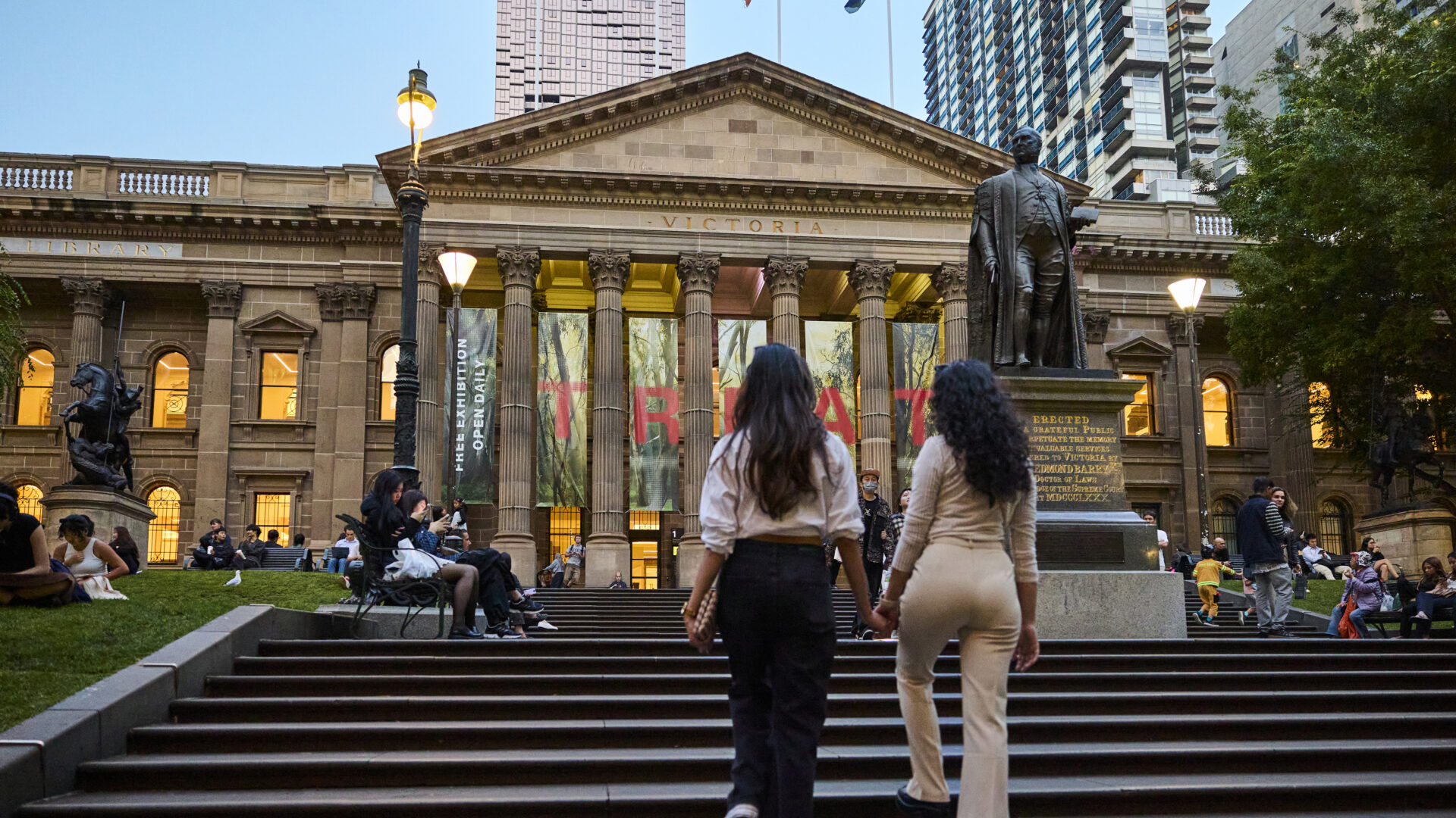 Two girls near Melbourne Library